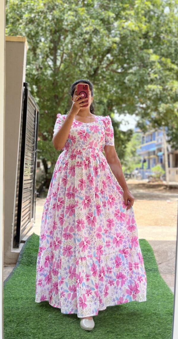 Cotton Maternity/Feeding kurti - Cotton - white with pink flower