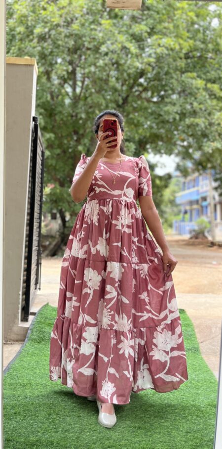 Delta Crush Maternity/Feeding kurti - 3tier- Delta Floral darkpeach