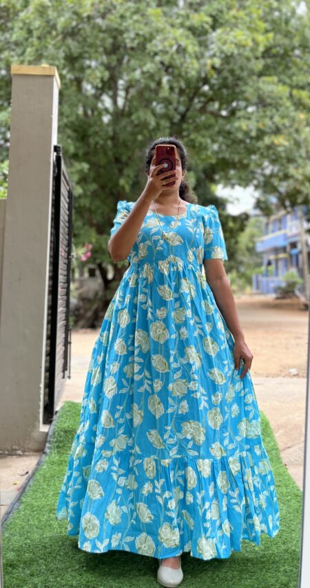 Cotton Maternity/Feeding kurti - Cotton skyblue Floral