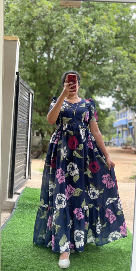 Georgette Maternity/ Feeding Maxi - 3tier - Navy Rosy