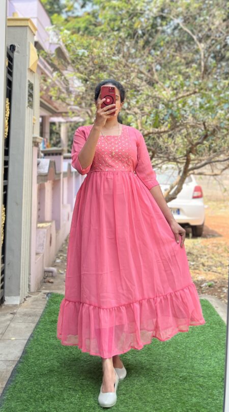 Georgette Maternity/ Feeding Maxi - Yokework Pinkpeach