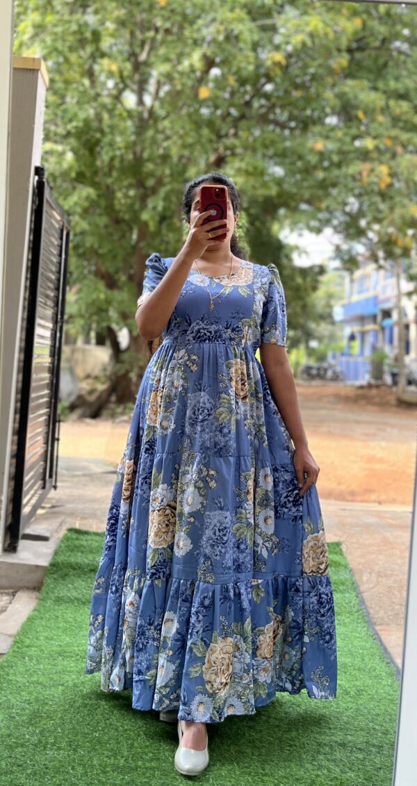 Delta Crush Maternity/Feeding kurti - 3tier- Delta zylu blue
