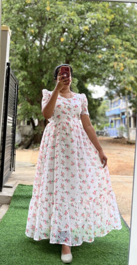 Georgette Maternity/ Feeding Maxi - 2tier - Georgette WhiteButta